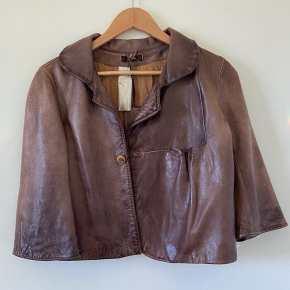 NWT BLUR Authentic Italian leather chocolate brown, moped-style jacket Sz 42